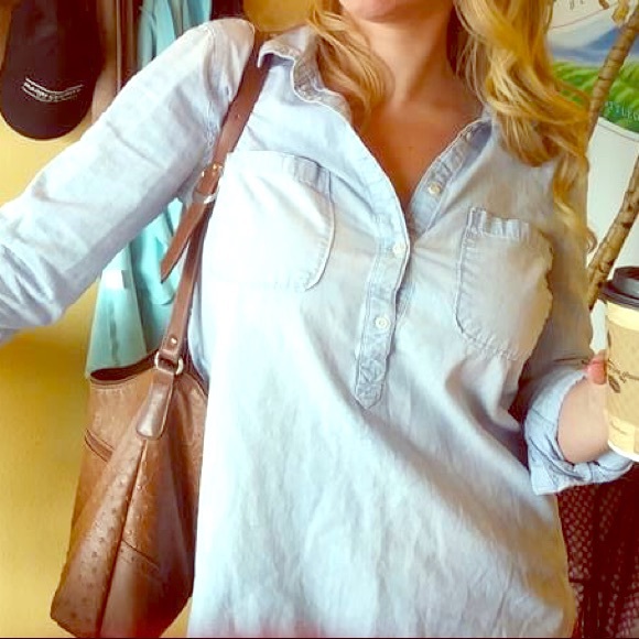 Merona Tops - 💘Button Up Light Wash Denim Blouse